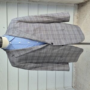 HICKEY FREEMAN Grey Brown Plaid Worsted Wool Mens Sz 50‎ R Sport Coat Blazer